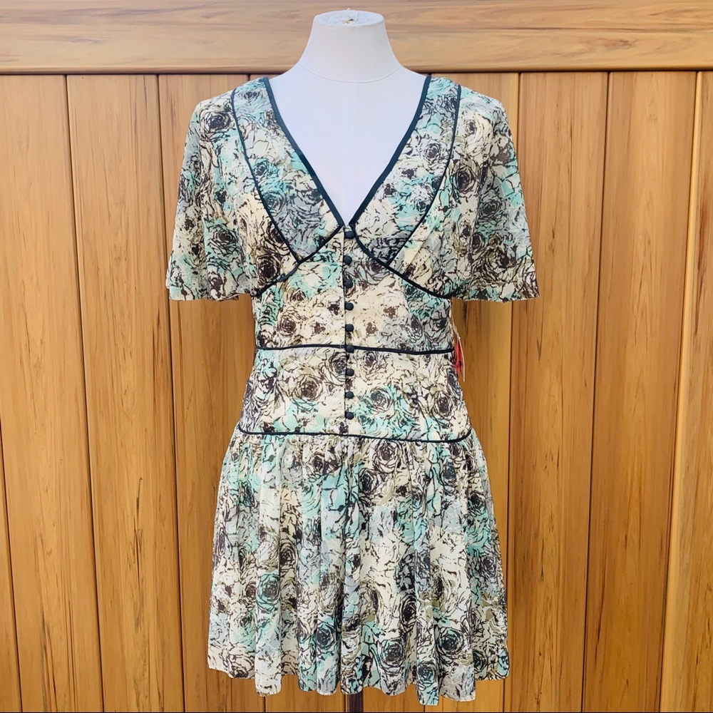 FREE PEOPLE Open Back Floral Mini Dress SZ 4